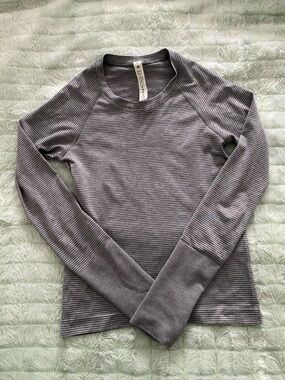 Lululemon Athletica Swiftly Tech Striped Long Sleeve Shirt — Gray, Size 4